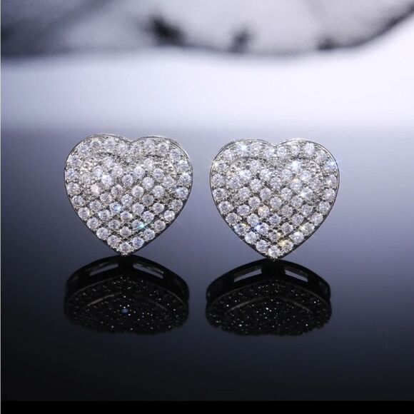 Silver Heart Diamond Earrings - Picture 2 of 4